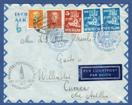 POSTZEGELTENTOONSTELLING GRONINGEN en PHILATELISTENDAG GRONINGEN, Op luchtpostcover naar Curacao.