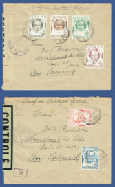 Prinsessenzegels 1946. Serie op 2 brieven. Zelfde afzender/ontvanger. PAPENDRECHT naar Oostenrijk met censuur.