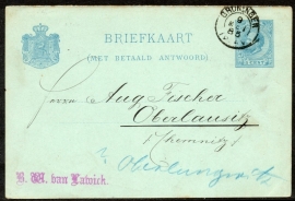 G - Briefkaart (met betaald antwoord) met kleinrondstempel GRONINGEN naar Duitsland.