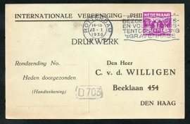 Roltanding 35 op firma briefkaart met vlagstempel ROTTERDAM naar Den Haag.