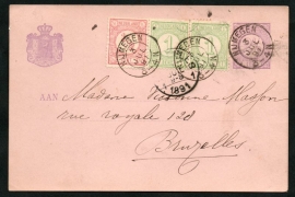 G - Briefkaart met bijfrankering met kleinrondstempel NIJMEGEN naar Bruxelles, België.