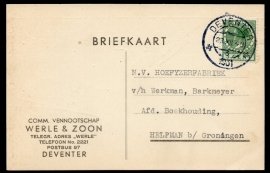 Firma briefkaart DEVENTER 1931 met kortebalkstempel DEVENTER naar Helpman.
