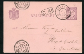 G - Briefkaart met grootrondstempel BEESD (zonder maand) naar 's GRAVENHAGE.