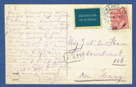 Briefkaart met kortebalkstempel LAAG-KEPPEL(Gld) naar Den Haag. Bestellen op zondag. op AK Huize Keppel.