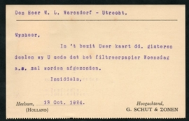 Firma briefkaart HEELSUM 1924 met langebalkstempel HEELSUM naar Utrecht.