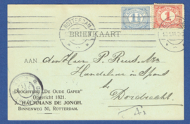Firma briefkaart ROTTERDAM 1911 met automaatstempel ROTTERDAM naar DORDRECHT.
