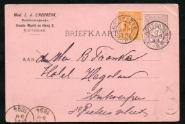 Firma briefkaart ROTTERDAM 1894 met kleinrondstempel ROTTERDAM naar België.