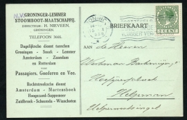 Firma briefkaart GRONINGEN 1930 met vlagstempel GRONINGEN naar Helpman.
