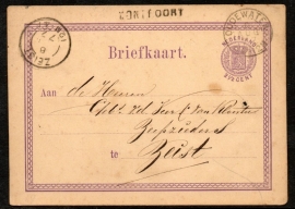 G - Briefkaart met langstempel MONTFOORT en 2-letterstempel OUDEWATER naar ZEIST.