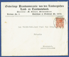 Firma cover STEVENSWEERT 1930 van STEVENSWEERT naar Roermond.