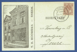 Firma briefkaart SNEEK 1922 met kortebalkstempel SNEEK naar Joure. Geïllustreerd.