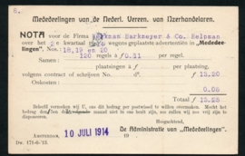 Firma briefkaart AMSTERDAM 1914 met vlagstempel AMSTERDAM naar Helpman.