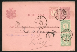 G - Briefkaart met bijfrankering en kleinrondstempel GRONINGEN naar België.
