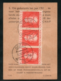 Postbuskaartje SNEEK 1952 met nvph 534 (in strook van 3).