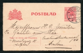 Postblad G 14 met langebalkstempel ZUTPHEN naar ARNHEM.