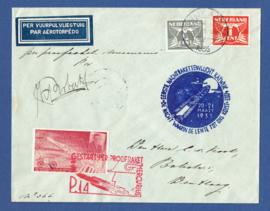 Raketpost cover Mercurius 1935. Eerste nachtrakettenvlucht Katwijk aan zee.Met handtekening. Per vuurpijl vliegtuig.