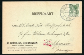 Firma briefkaart DEURNINGEN 1930 met kortebalkstempel HENGELO (Ov) naar Helpman.
