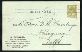 Firma briefkaart LEIDEN 1919 met automaatstempel LEIDEN naar Delft.