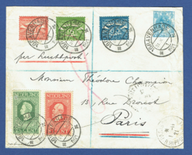 Luchtpost met jubileum 1913 en kortebalkstempel 's GRAVENHAGE naar Parijs op cover G 19a.