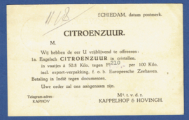Firma briefkaart SCHIEDAM 1927 met kortebalkstempel SCHIEDAM naar Soerabaja.