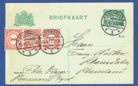 G - Briefkaart met bijfrankering van ROERMOND naar Rheinland.