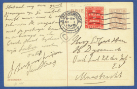 G - Briefkaart met vlagstempel 's GRAVENHAGE. Bestellen op zondag.