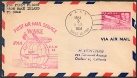 FIRST AIR MAIL SERVICE WAKE. FIRST FLIGHT FROM WAKE ISLAND TO GUAM. 1 MEI 1951.