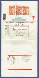AANGETEKEND KLM VLUCHT * NEDERLANDS-INDIE - HOLLAND - AUSTRALIE 1934 * PH.AJU * EMMA ZEGELS * KPM * TBC. DOUGLAS VLUCHT. SCVT  COVER.