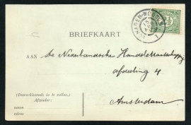 Briefkaart met grootrondstempel (traject) SCHAGEN - WOGNUM naar Amsterdam.