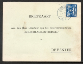 Firma briefkaart DEVENTER 1937 met langebalkstempel STEENDEREN naar Deventer.