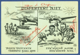 PANDER POSTJAGER vlucht. 's GRAVENHAGE - TATANTO Italië. DISPEREERT NIET. Met roltanding met velrand.