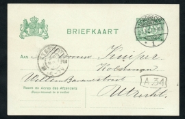 G - Briefkaart met langebalkstempel / martinstempel DORDRECHT 1 naar UTRECHT.