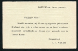 Firma briefkaart ROTTERDAM 1909 met automaatstempel ROTTERDAM naar Opmeer.