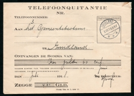 Telefoonquitantie met langebalkstempel ZUIDLAND. 3 Juli 1918.