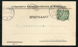 Firma briefkaart WITMARSUM 1911 met grootrondstempel WITMARSUM naar AMSTERDAM.