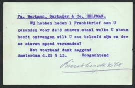 Firma briefkaart AMSTERDAM 1915 met vlagstempel AMSTERDAM naar Helpman.