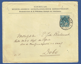 Firma cover AMSTERDAM 1904. Met grootrondstempel AMSTERDAM naar DOBO Nederlands Indië. Met brief.