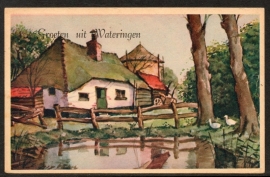 WATERINGEN, Groeten uit WATERINGEN (hollandse-boerderijen). Gelopen kaart.