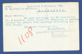 Firma briefkaart AMSTERDAM 1925 met vlagstempel AMSTERDAM CENTRAAl STATION naar Soerabaja.