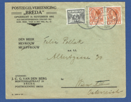 Firma cover met roltanding mengfrankering van BREDA naar Wien, Oostenrijk.