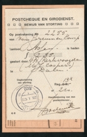 Firma briefkaart ASSEN 1922 met kortebalkstempel ASSEN naar Dalen. Met bewijs van storting.