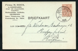 Firma briefkaart GRONINGEN 1923 met kortebalkstempel GRONINGEN naar Helpman.