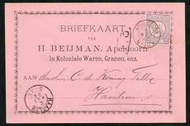 Firma briefkaart APELDOORN 1892 met kleinrondstempel APELDOORN naar HAARLEM.