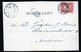 Briefkaart met kleinrondstempel WADDINGSVEEN naar AMSTERDAM. Op ansichtkaart Wandelhoofd Wilhelmina Scheveningen.