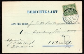 Firma briefkaart AMSTERDAM 1915 met langebalkstempel DORDRECHT naar Utrecht.