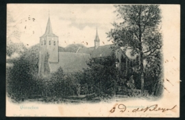 Briefkaart met kleinrondstempel ULVENHOUT naar ROTTERDAM. Op ansichtkaart Ginneken, Protestansche Kerk.