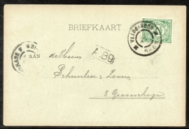 Firma briefkaart VLISSINGEN 1905 met grootrondstempel VLISSINGEN naar `S GRAVENHAGE.
