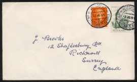 Cover met kortebalkstempel (bootstempel) POSTAGENT AMSTERDAM - DJAKARTA naar Engeland.