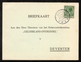 Firma briefkaart DEVENTER 1937 met langebalkstempel NIJKERK naar Deventer.