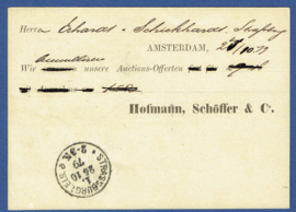 Particulier postwaardestuk AMSTERDAM. Hofmann, Schoffer en Co. Van AMSTERDAM naar Strassburg Els.